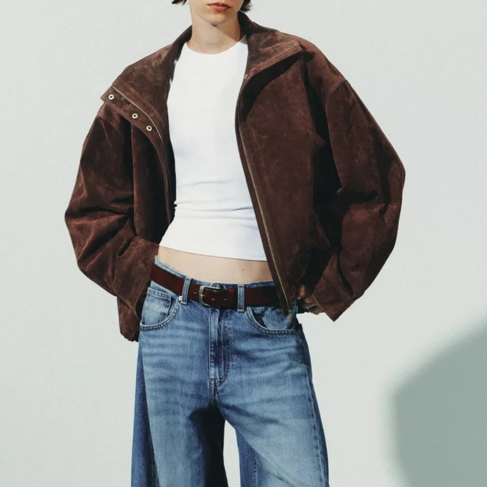 Zara oversized suede bomber jacket XS